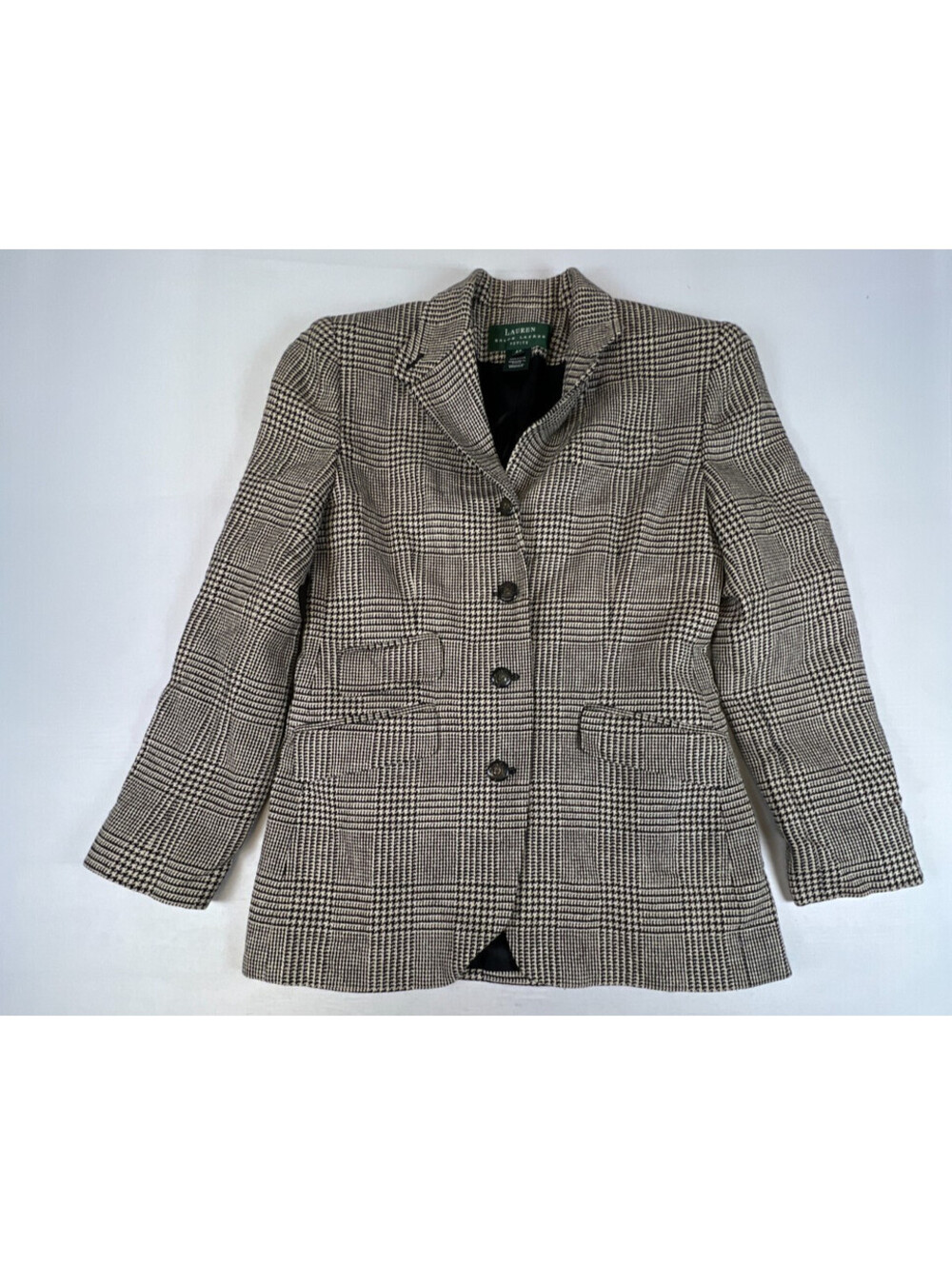 Vintage Lauren Ralph Lane Women 4P Petite Blazer Houndstooth Jacket MADE IN USA